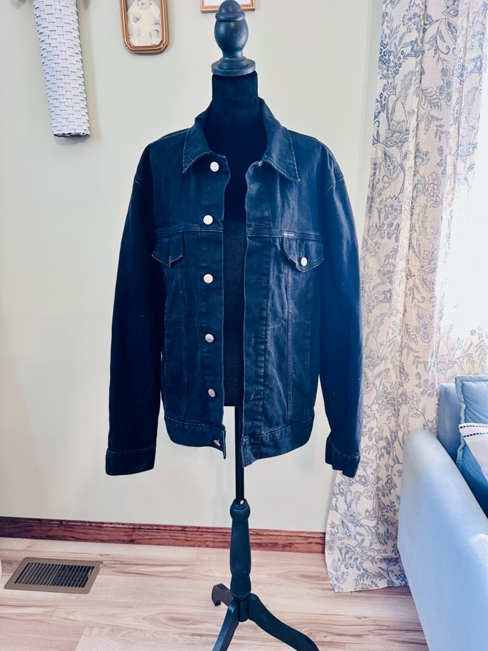Calvin Klein Black Denim Jacket with Button Flap Pockets